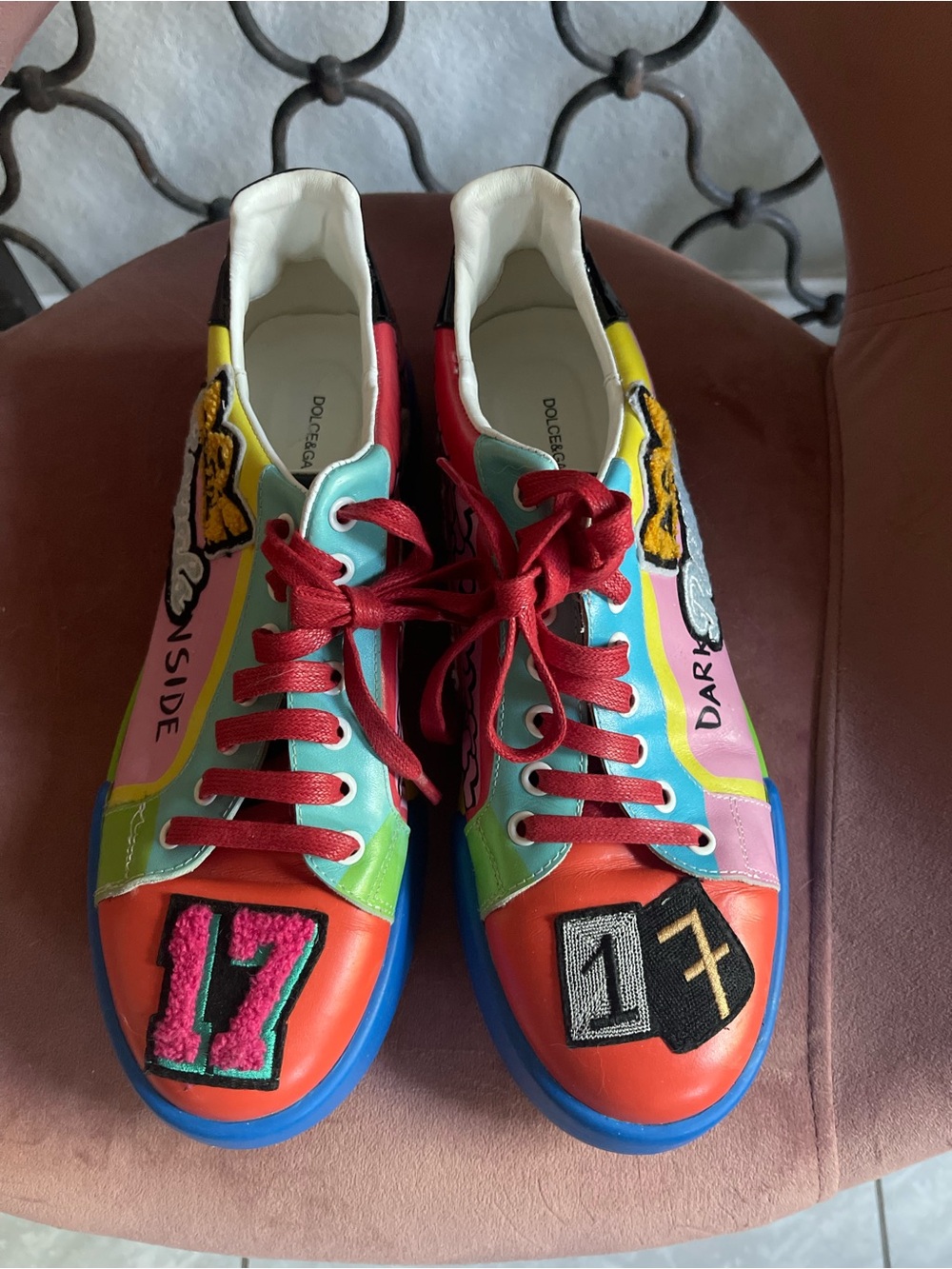 Dolce & Gabbana Multicolor Patchwork Sneakers with Red Laces - Limited Edition